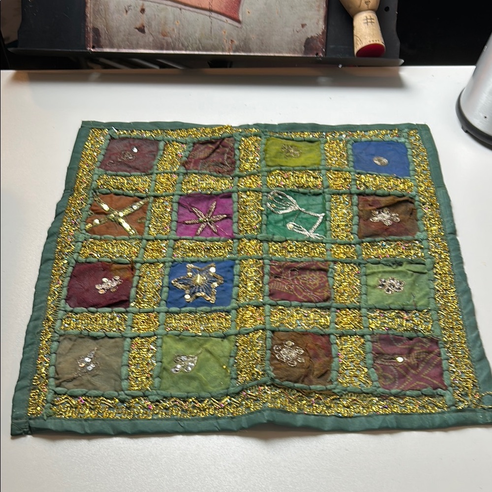 Vintage, Embroidered Patchwork Decorative Pillowcase—Metallic and Beautiful